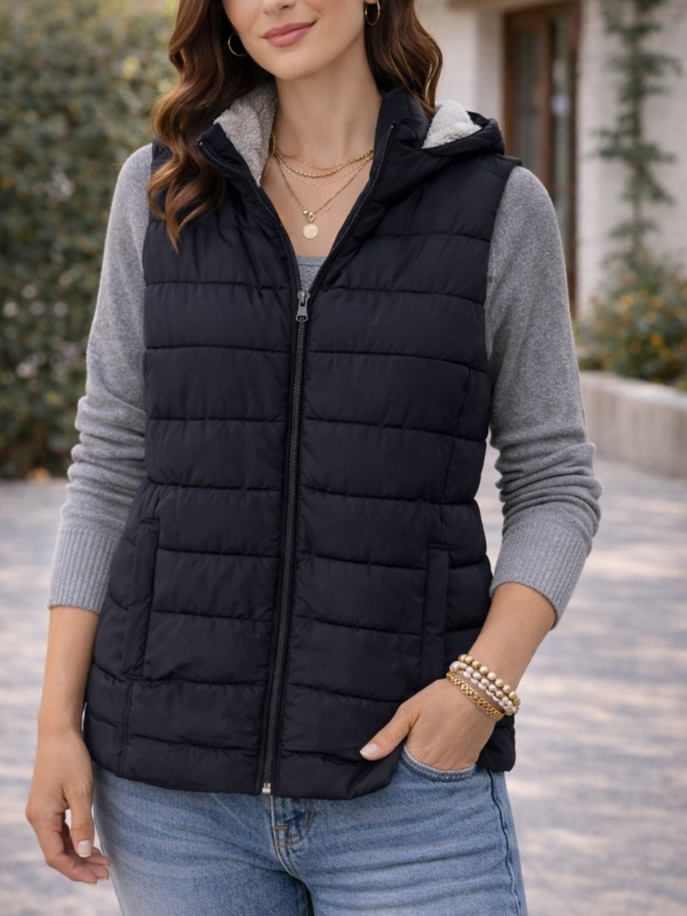 Cozy Black Hooded Puffer Vest